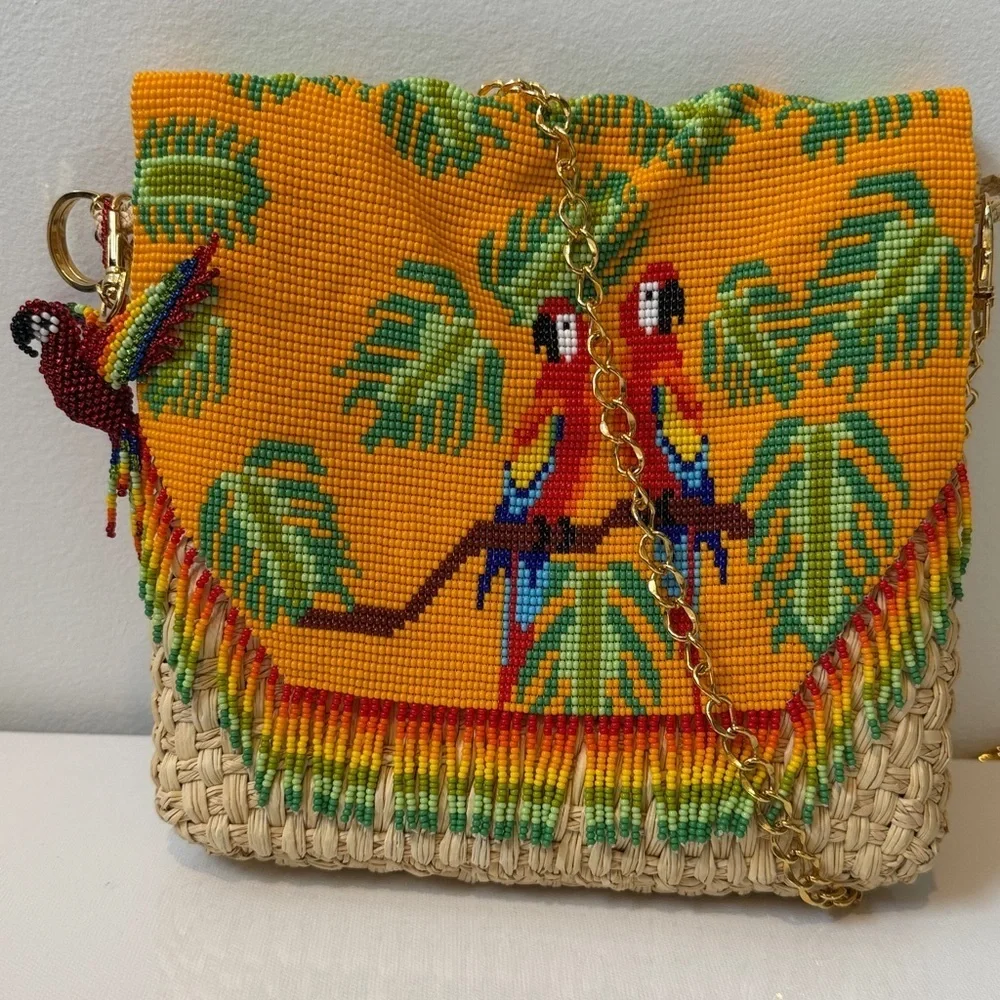 YUMAJAI Guacamaya Handmade Beaded Macaw Parrot Clutch Handbag Purse and Charm - Picture 4 of 9